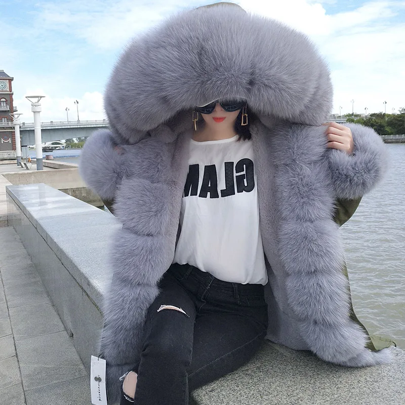 

2018 new Casual winter jacket women fur coat real Fox fur collar thick warm faux fur Liner parka