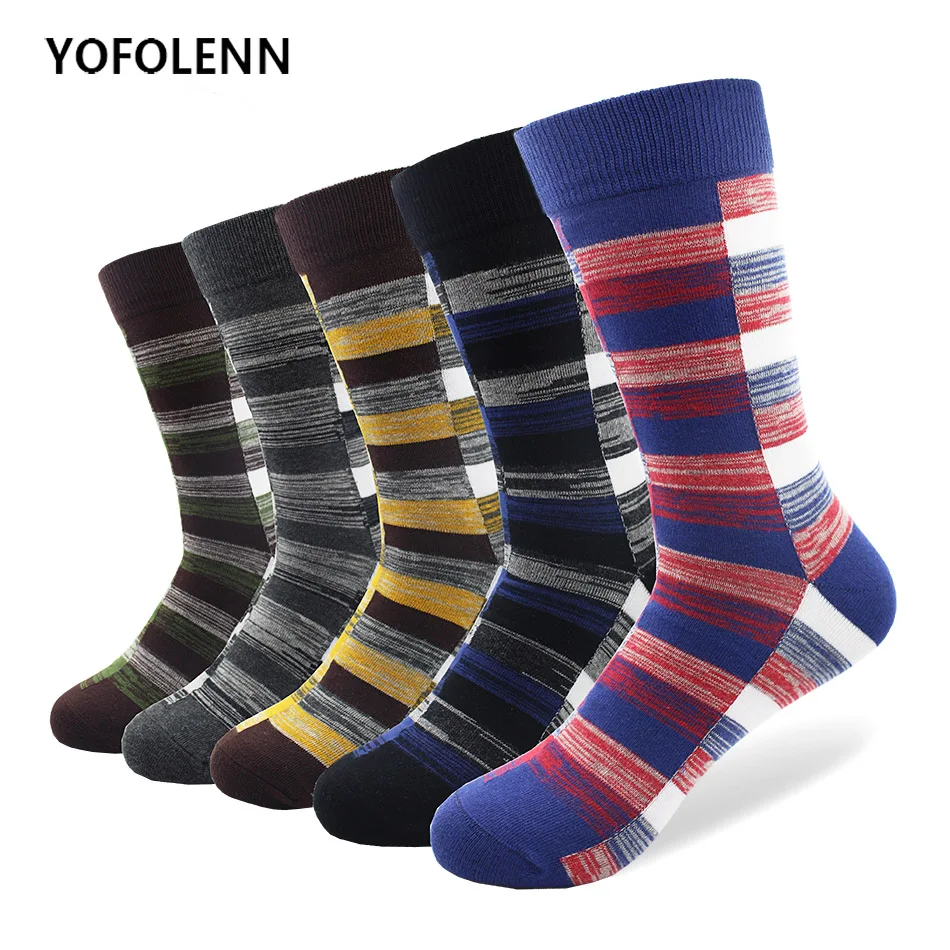 5 Pairs/lot Men Business Combed Cotton Plaid Socks Cool Casual Dress