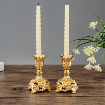

2PCS/pair Gold/Silver Europe metal candle stand god candlesticks metal antiques table home decoration candle holders