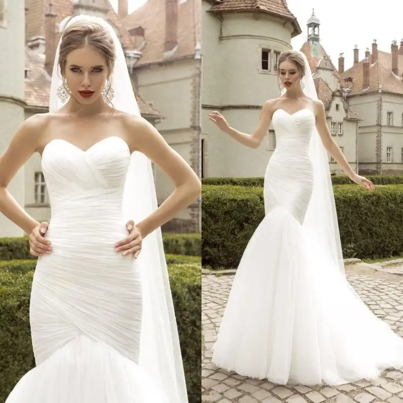 

Simple Tulle Mermaid Wedding Dresses 2019 Sexy Sweetheart Backless Court Train Bridal Gowns Custom Made Robe de mari