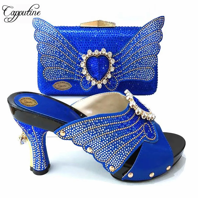 

Capputine Italian Women Shoes And Bag Set Nigerian Decorated With Rhinestone High Heels 9CM Shoes And Bag Set For Party