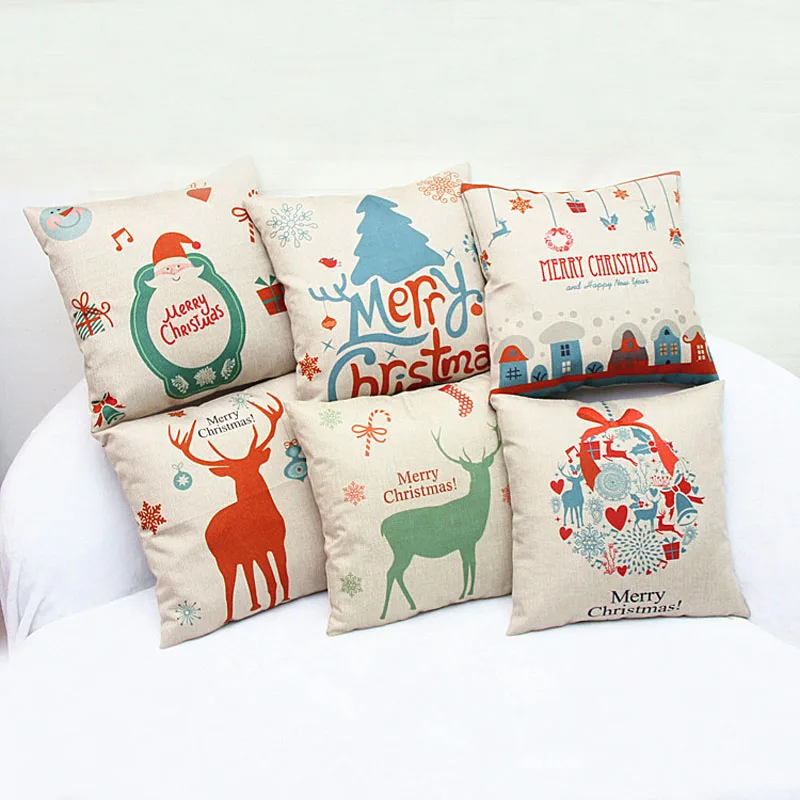 Christmas Pillow Cover Vintage Christmas Decorations for Home 2016 Natal Feliz Navidad Decoracion Kerst New Animal Linen Pillows