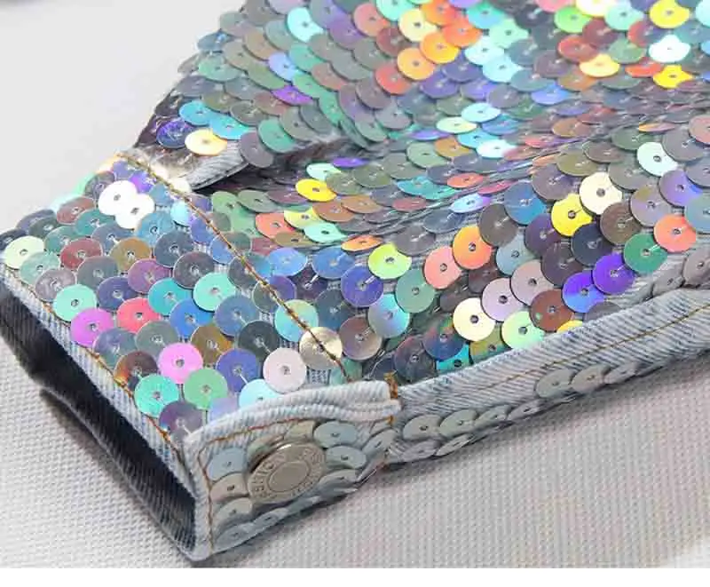 Модная Джинсовая куртка, ручная работа, женские джинсы с блестками ...