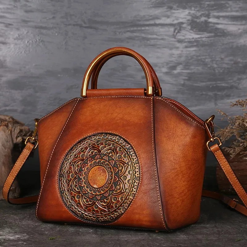 

Qiwang Vintage Handmade Handbag 3D Flower Designer Genuine Leather Women Bag real leather high quality for Rich Women