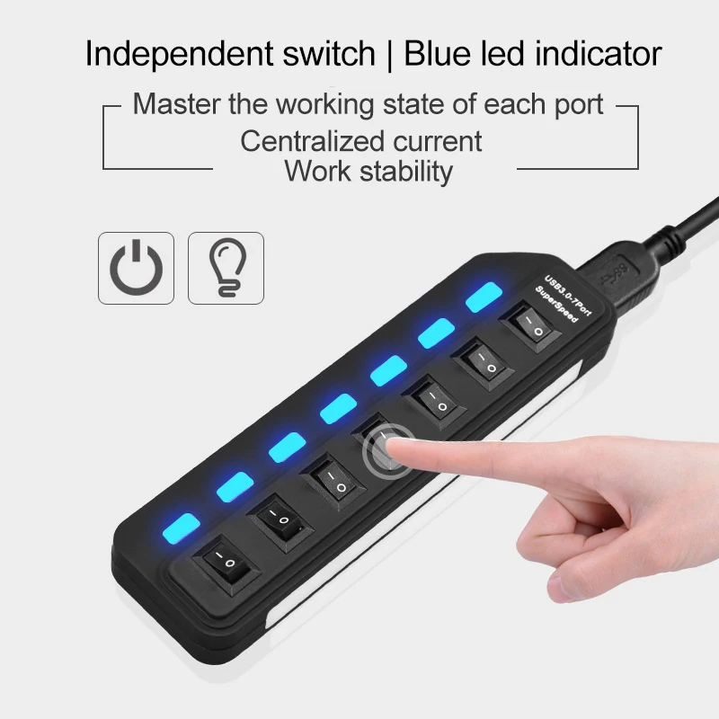 4 Порты и разъёмы 7 Порты и разъёмы usb-хаб 3,0/2,0 USB разветвитель USB 2,0 концентратор светодиодный с включения/выключения для планшет ноутбук компьютер Тетрадь