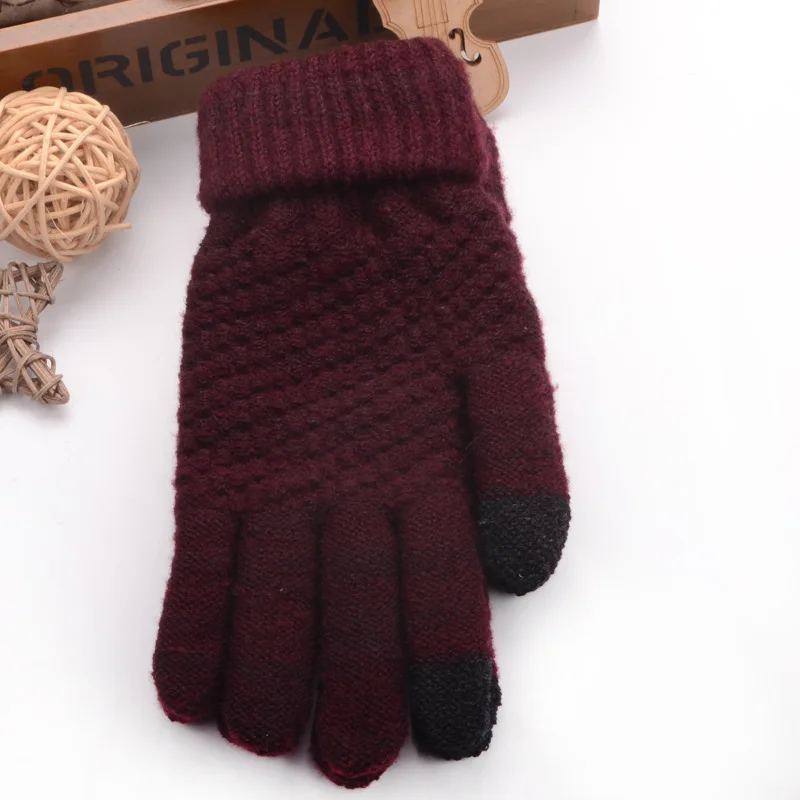 Лидер продаж Новый Для женщин теплые зимние трикотажные Полный перчатки пальцев Варежки для девочек Женские однотонные шерстяные