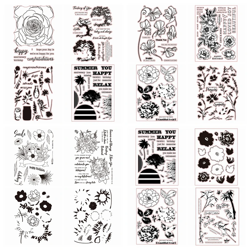 

Bloom Flower Mix Transparent Clear Silicone Stamp for DIY Scrapbooking/Photo Album Card Making Decorative Clear Stamps 6x8in
