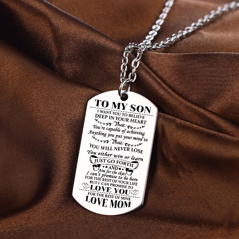 Шарм мамы надпись «love son» Цепочки и ожерелья подарки Нержавеющая сталь Dog Tag кулон цепи Цепочки и ожерелья для мальчиков Для мужчин Семья Jewelry Подарки