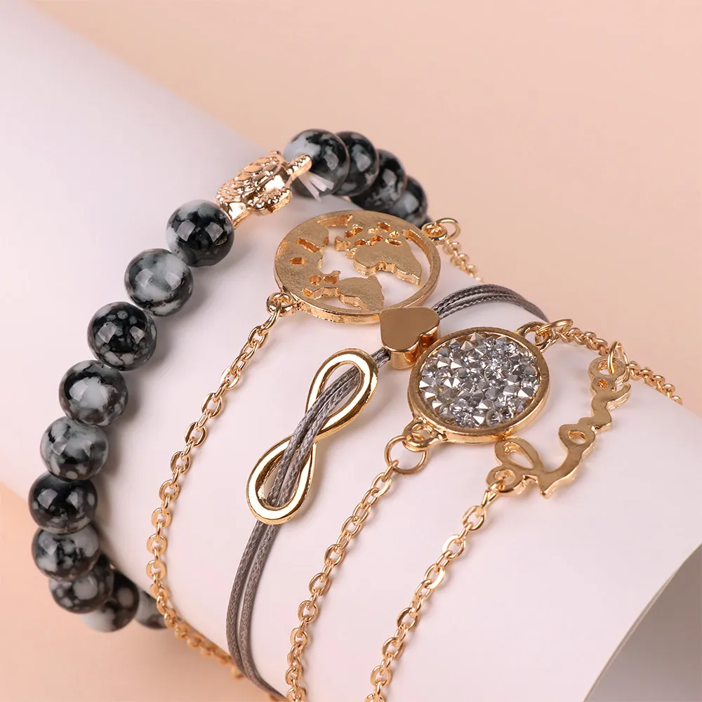 

5 Pcs/Set Fashion Simple Bracelets Letters Love Map Turtles Heart Beads Bracelets Women Jewelry