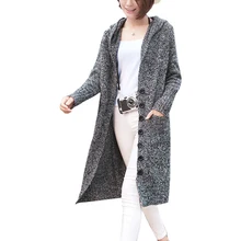 Длинный свитер, женский кардиган, однобортный свитер с карманами, Корейская версия, толстая одежда с длинными рукавами, Vestidos MMY17179
