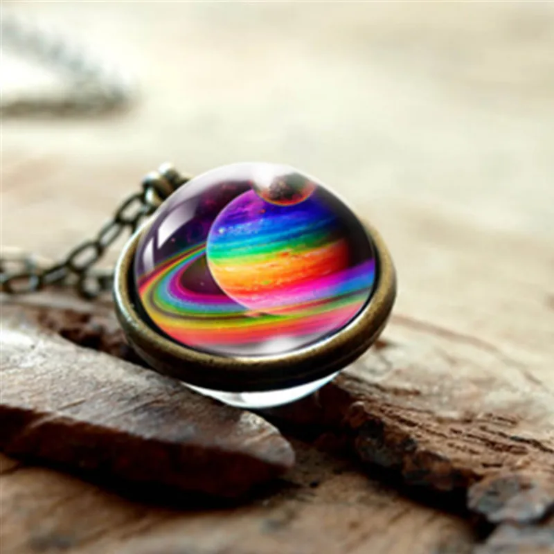 

2019 New Nebula Galaxy Double Sided Pendant Necklace Universe Planet Jewelry Glass Art Picture Handmade Statement Necklace Gifts