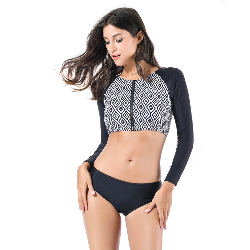 

2017 Sexy Low Waist Swimwear Long-Sleeved Bikini Set Gather Bathing Suit Women Bikini Set Rhombus Maillot De Bain