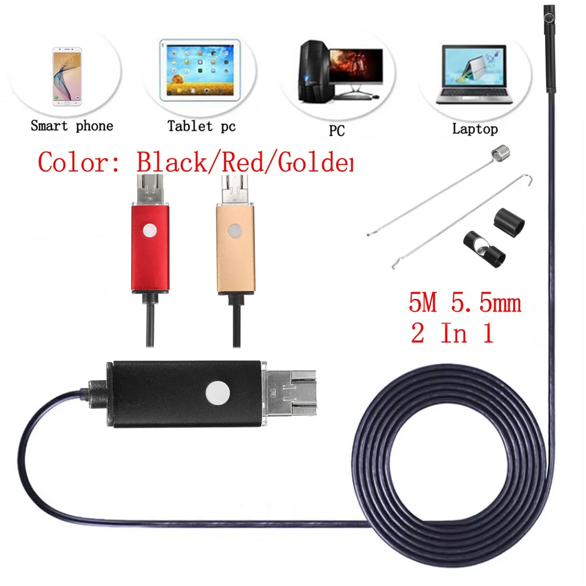 

5M Waterproof Lens Android Endoscope Inspection USB Borescope 6 LED Tube Mini Camera Scope For Smart phone PC