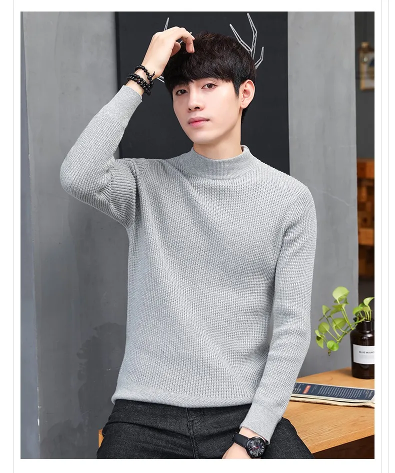 New Wool Sweater men warm cotton elastic winter Korean fashion casual turtleneck solid color plus size 3XL homme tops sweaters