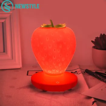 

Silicone Strawberry Night Light Touch Dimmable 8 Leds USB Charging Bedroom Bedside Lights Room Decor Baby Children Kids Gift 5V