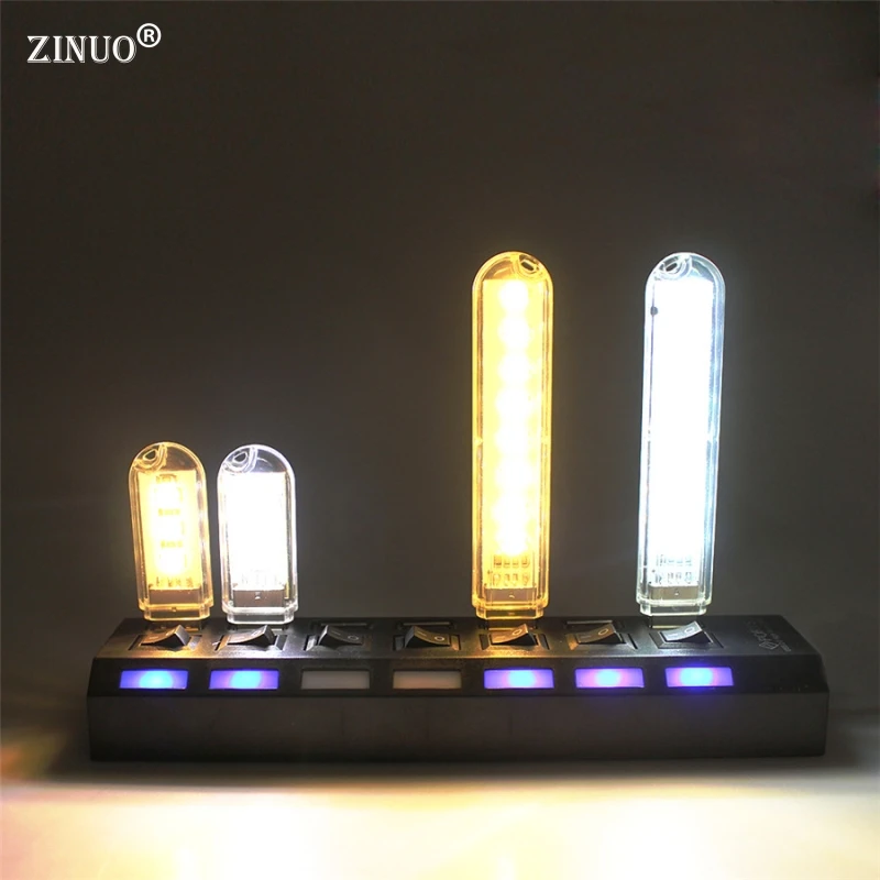

ZINUO Protable Mobile Power USB LED Lamp 5730 SMD 8leds 3Leds Book lights For PC Laptops Computer Mobile Power Camping lamps