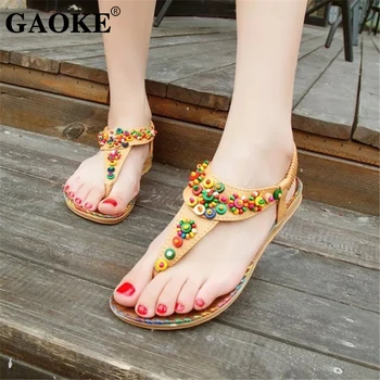

2019 Woman Sandals Women Shoes Beads Chains Thong Gladiator Flat Sandals Chaussure Plus Size 44 Tenis Feminino Summer Sandals