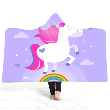 

Super Soft Blanket 3D Print Unicorn Rainbow Stars Office Children Wearable Hood Throw Blanket Travel Warm Thick Fleece Blanket