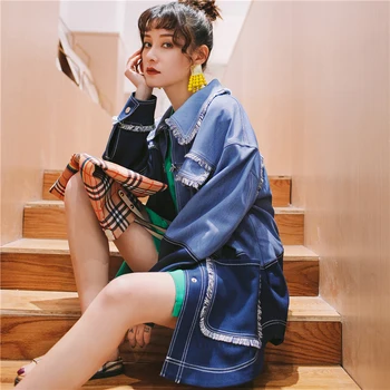 

sharezz 2019 denim jacket Contrast Color retro denim jacket tassel Overcoat Women Long Coat Vestido streetwear
