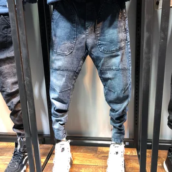 

Autumn Vintage Hip Hop Punk Denim Pants Male Slim Fit Black Blue Harem Jeans Plus Size Streetwear Jogger Trousers X9184