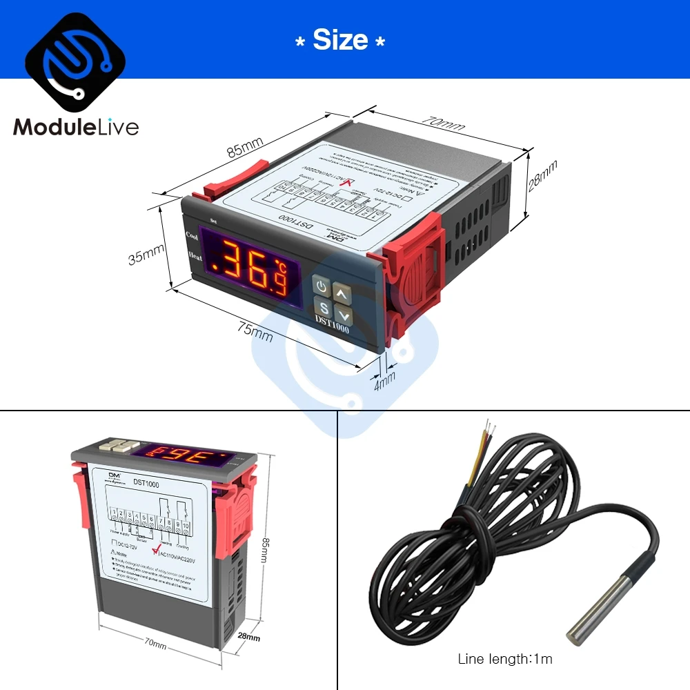 DST1000 один Дисплей цифровой Температура Управление; Управление термостат DS18B20 Сенсор Водонепроницаемый AC 110-230 V Заменить STC-1000