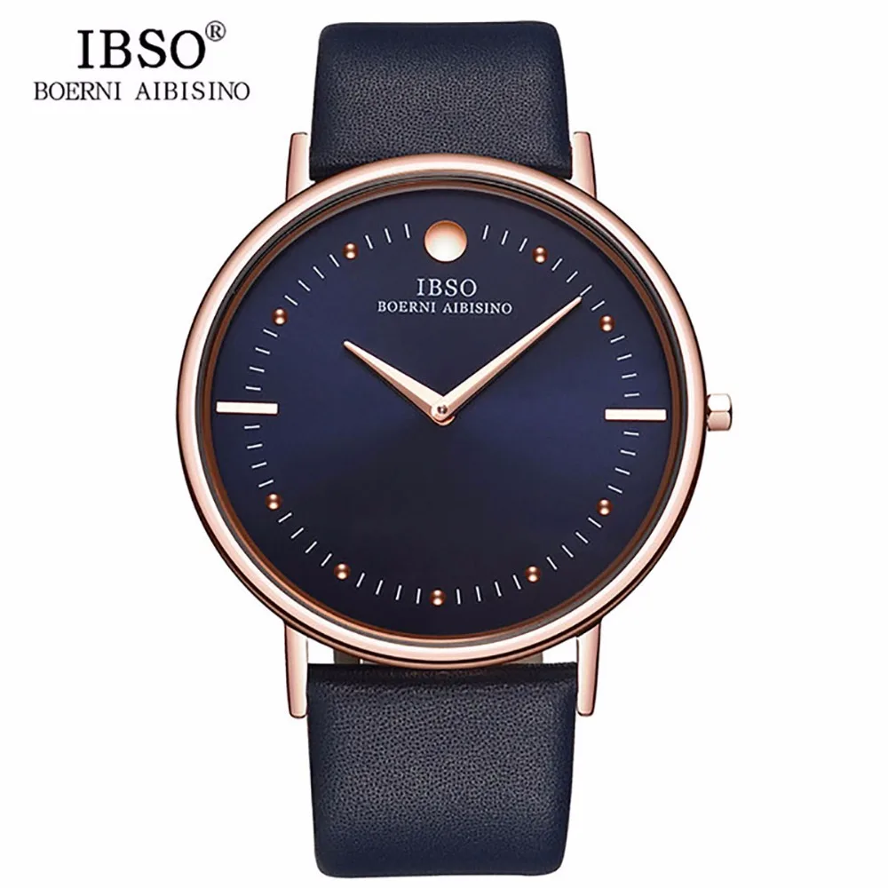 Новинка IBSO мужские модные часы 7,5 мм Ультра тонкие часы из розового золота с синим кожаным ремешком аналоговые кварцевые часы Relogio Masculino 1615