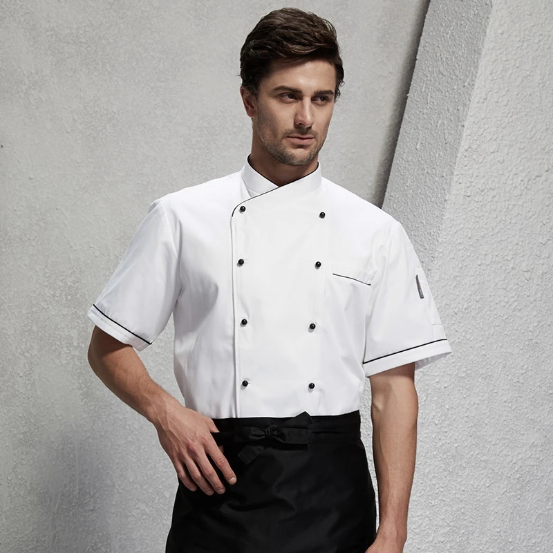 Short Sleeve Chef Jacket Hotel Kitchen Breathable Washable Durable