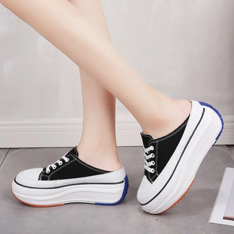 Spring women flats shoes women Casual Canvas Round Toe Lace Up platform breathable outdoor walking shoes women mujer zapatos