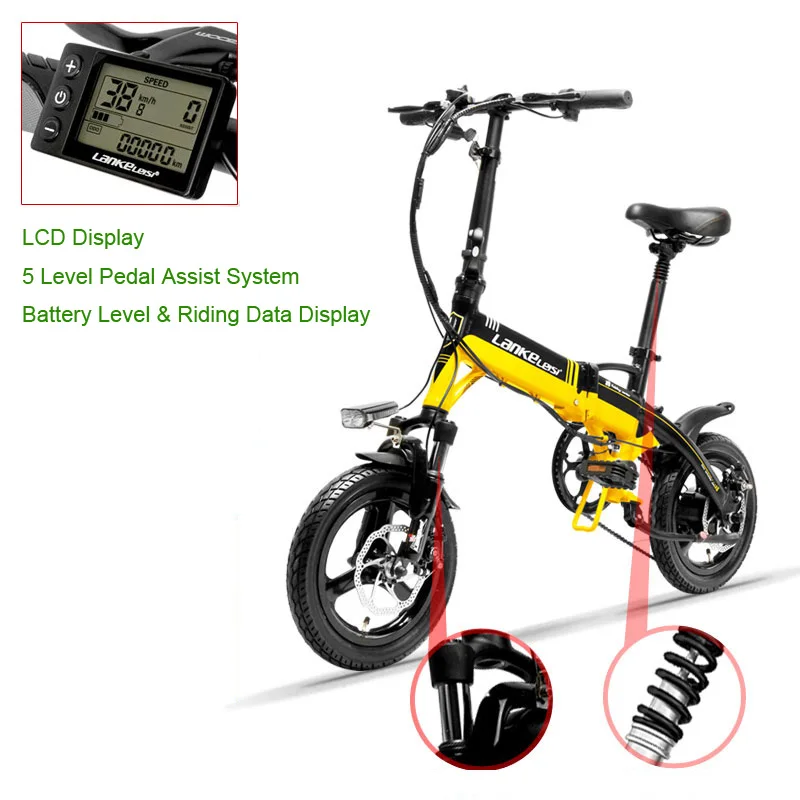 A6 скрытый аккумулятор мини портативный складной электровелосипед, 14 дюймов электрический велосипед, дисковый тормоз, обод из магниевого сплава, высокое качество - Цвет: Black Yellow B
