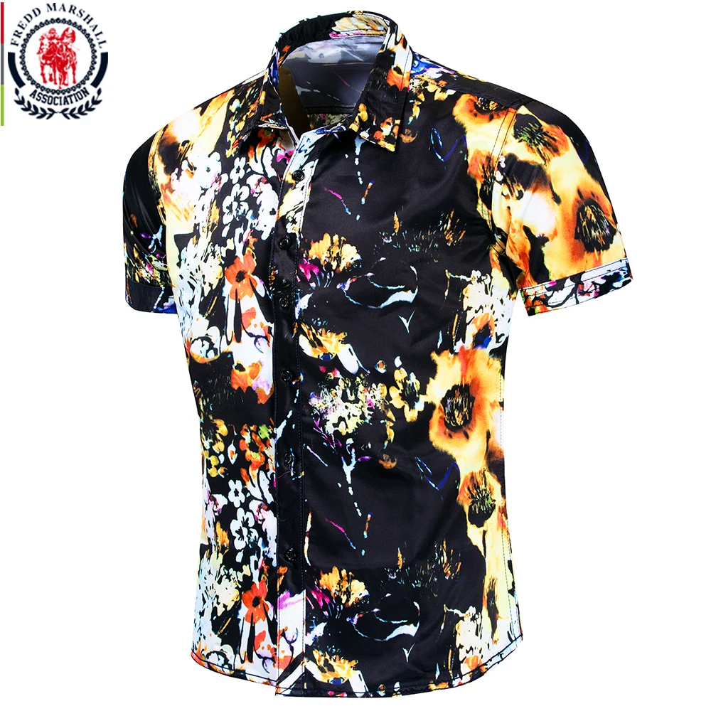 Fredd Marshall, летняя мода, Пляжная гавайская рубашка для мужчин, короткий рукав, праздничная одежда для отдыха, Мужская Повседневная рубашка с цветочным принтом 55896