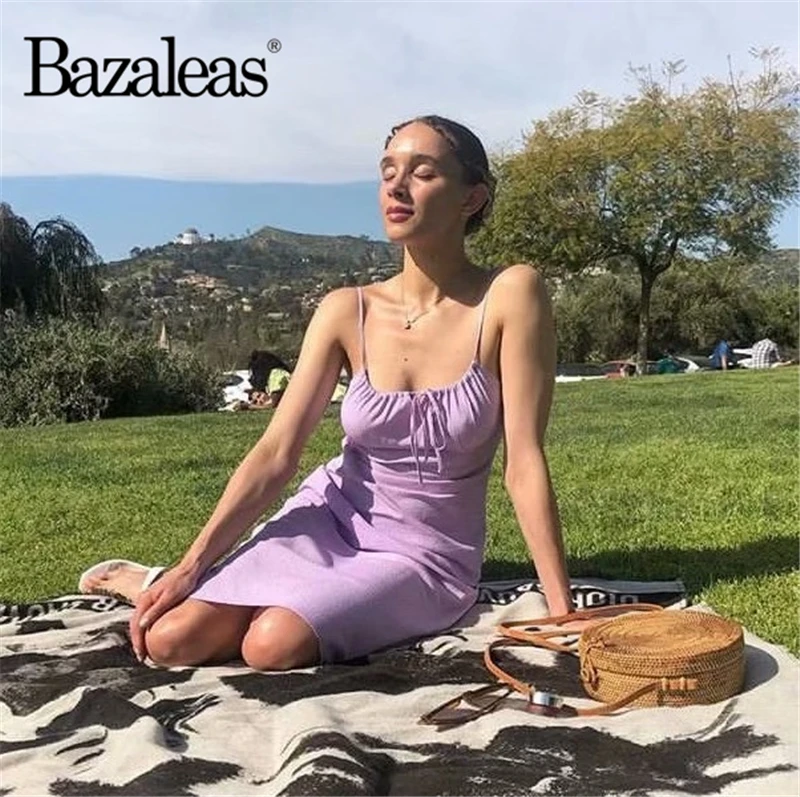

France Spaghetti Straps Purple Midi Dress Mauve Dots Print Summer Dress 2019 Vestidos Slim Drop Ship