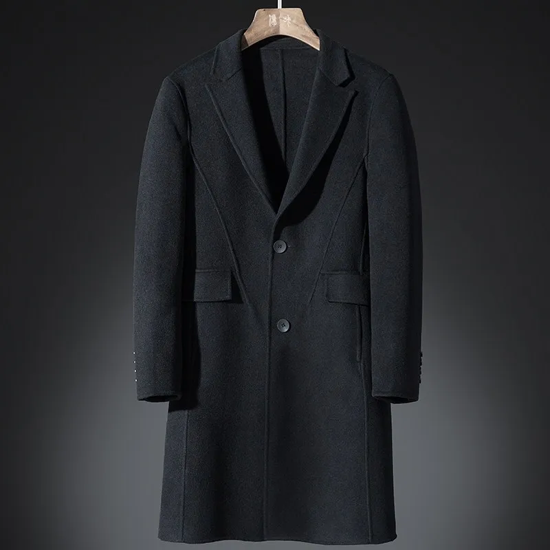 DHfinery Winter Wool Coat Men Long Sections lapel 65%Woolen Coats black gray Business Overcoat mens windbreaker jacket 9901 | Мужская