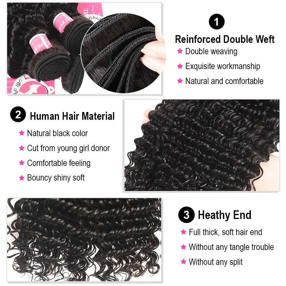 AliPearl Hair Deep Wave Bundles With 5x5 Lace Closure Human Hair 3 Bundles With Closure Free Part Remy Hair Extension 3