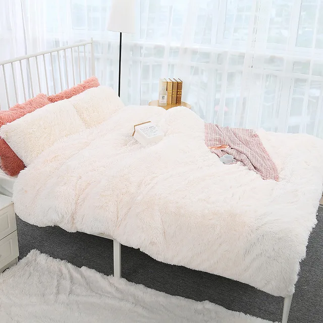 160*200cm Elegant Throw Blanket for Bed Sofa Bedspread Long Shaggy Soft Warm Bedding Sheet Air Conditioning Blanket - Цвет: White