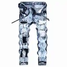 #1545 2017 Снег Мыть Проблемных Мужские рваные джинсы Мода Тощий Вышитые Hip hop джинсы Мотоцикл Jogger джинсы Большого размера
