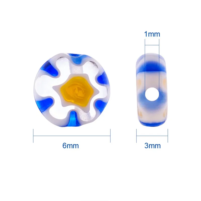 6x3 мм Цветные плоские круглые Millefiori стеклянные бусины для украшений цветок ручной работы свободные бусины для изготовления браслетов 66 шт/прядь F80