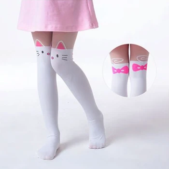 

Baby Cute Pantyhose Kids tights Knee Fake Velvet Stocking White Cartoon cat Children's Princess Girl Tights Stockings Tights