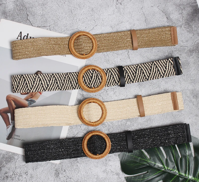 new fashion elastic raffia wide belts brand rafie lady belts straw