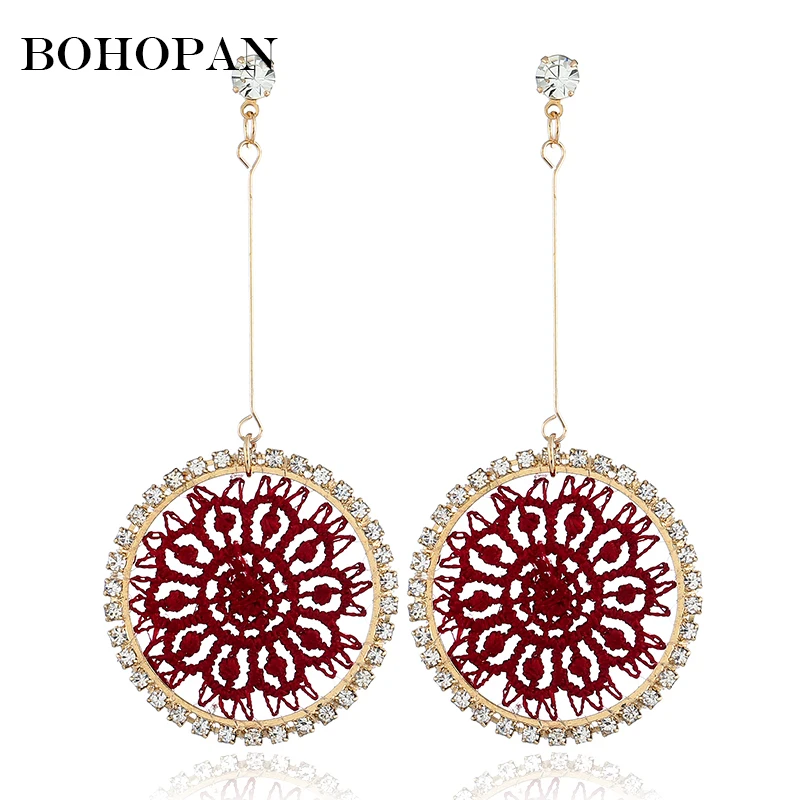 

Big Round Weave Dangle earrings For Women Long Crystal Gold Alloy Drop Earrings Vintage Jewelry Dreamcatcher Female Brincos 2018