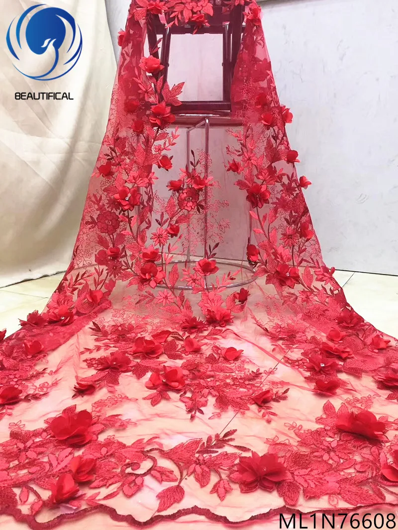 ML1N76608 BEAUTIFICAL белый 3d кружевной ткани 3d Кружева цветочные 3d кружева цветок аппликация 5 ярдов/партия для свадьбы ткани ML1N766 - Цвет: ML1N76608