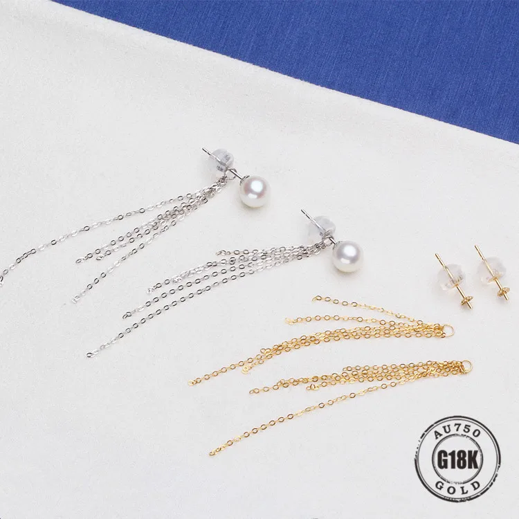 

Luxury genuine 18k gold jewelry for women top quality yellow gold earrings Fit Half Hole Pearl DIY Accessories
