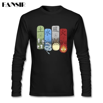 

Novelty T Shirt Men Elemental Charms Princess Mononoke Totoro Spirited Away Long Sleeve O-neck Cotton Men Tee Shirt Asian Size