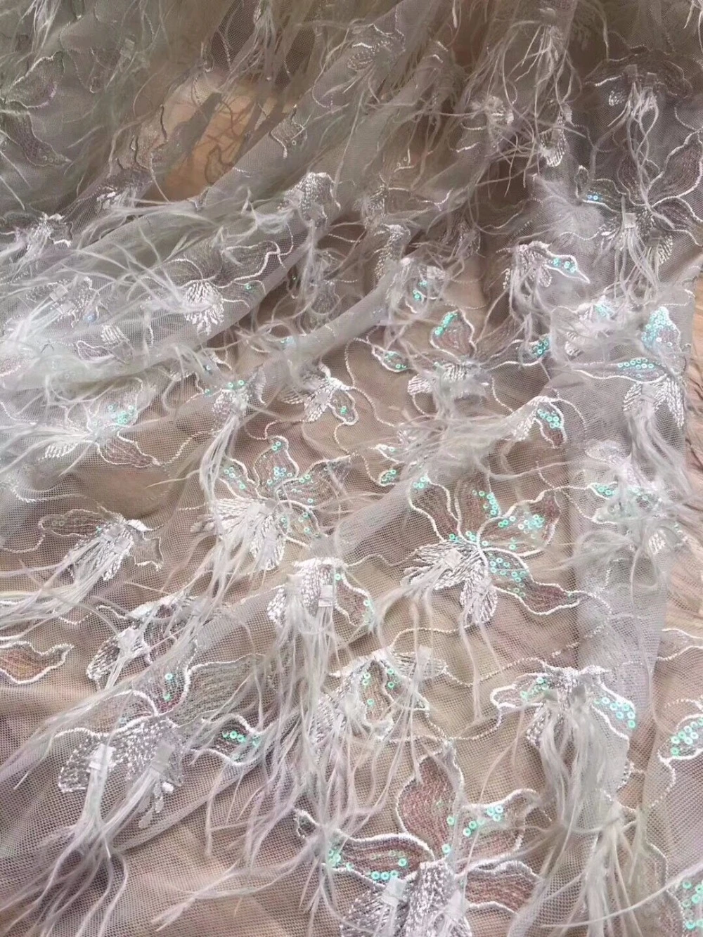 feather Latest French Nigerian Laces Fabrics High Quality Tulle African Laces Fabric Wedding