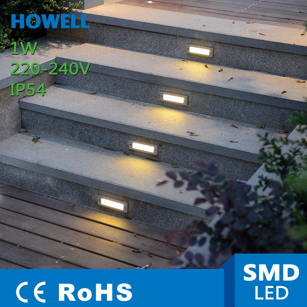 G04202 howell IP54 1 Вт led Шаг Освещение глазурь мягкий свет настенный светильник водонепроницаемый палуба лестницы дорожки встраиваемые огни