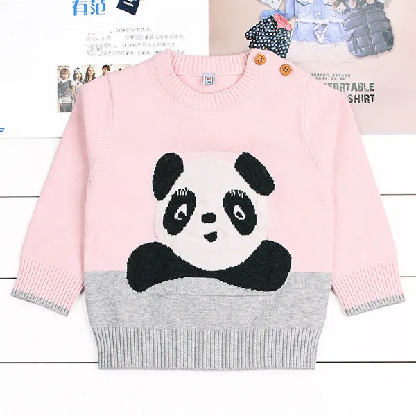 Свитера для маленьких девочек осенние теплые Пуловеры для женщин Одежда для новорожденных наряды детские вязаные с рисунком панды свитер Зимняя одежда для маленьких мальчиков - Цвет: Розовый