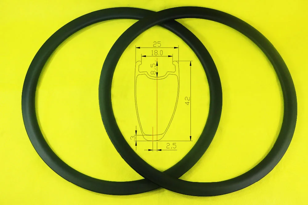

NEWEST design 395g 42mm Asymmetric Road Carbon Rims 25mm width UD 3K 12K Twill Tubeless Clincher disc cyclocross bike Wheels