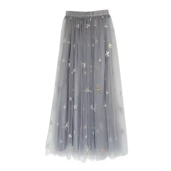 

mesh skirt women 2018 summer new design lady elegant star embroidery skirts top quality