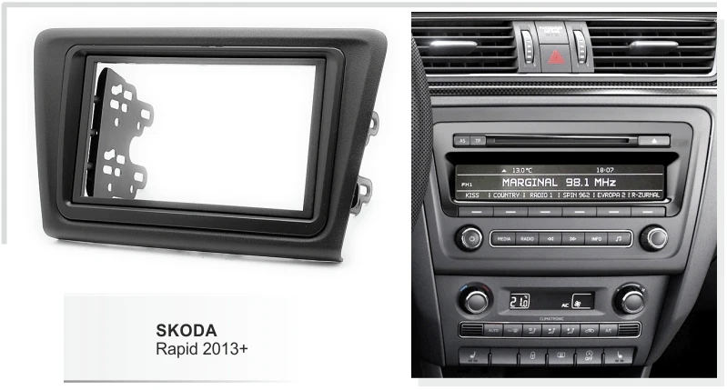 Двойной Din Facia для Skoda Rapid 2013+ Радио DVD стерео CD панель тире комплект отделка фасции лицевая пластина рамка