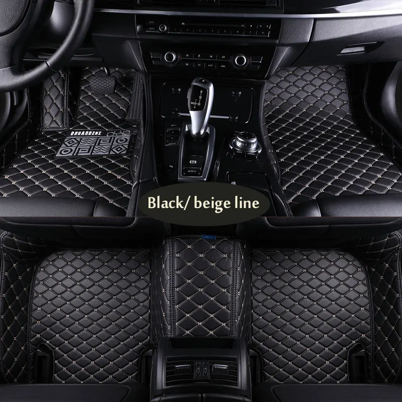 Специальные индивидуальные автомобильные коврики для Kia Sorento Sportage Optima K5 Forte Cerato K3 Cadenza Водонепроницаемые кожаные ковровые вкладыши - Название цвета: Black beige line