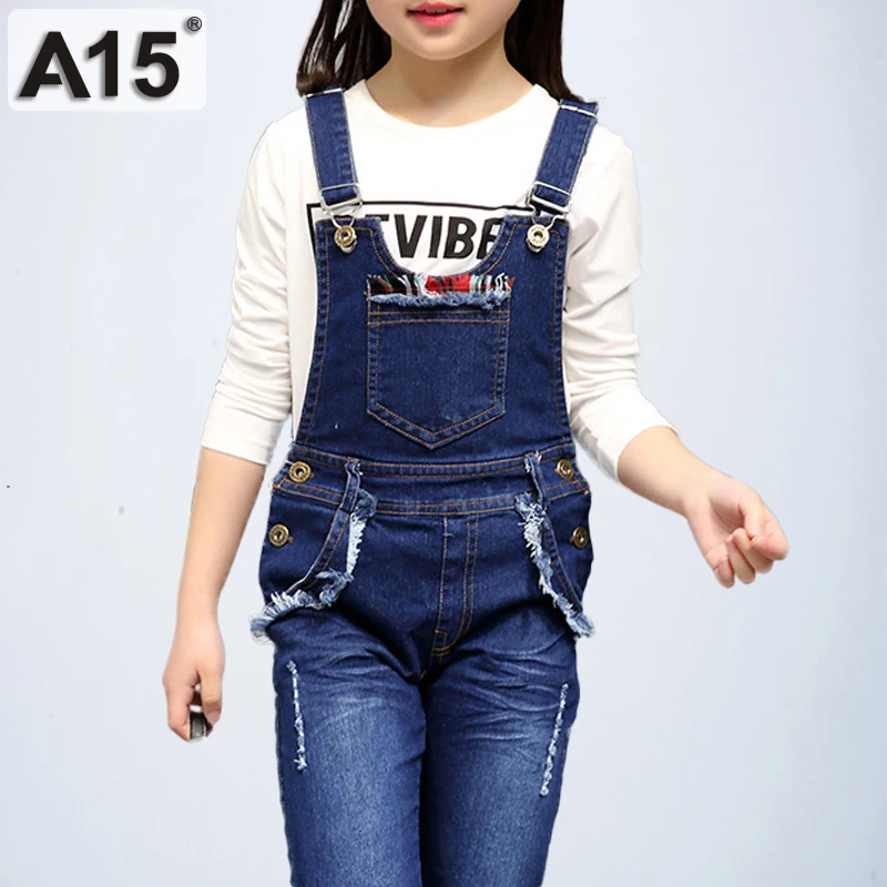

A15 Brand New Autumn Teenage Girls Denim Pants Girl Denim Pants Kids Overalls Jeans Girls Denim Overalls Cowboy Straps Trousers